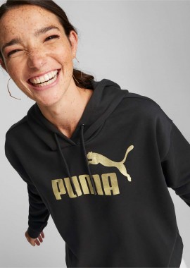 PUMA ESSENTIALS+ METALLIC LOGO CROPPED HOODIE ΜΑΥΡΟ