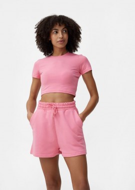 4F - 4F WOMEN'S PLAIN CROP-TOP T-SHIRT ΡΟΖ