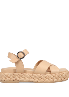 Καμηλό δερμάτινο flatform σανδάλι