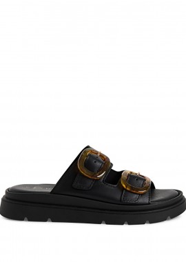 Μαύρο δερμάτινο footbed σανδάλι