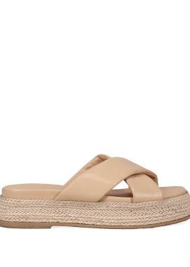 Μπεζ δερμάτινο footbed σανδάλι