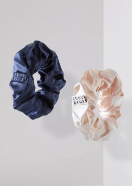 Mεγαλα μεταξωτά scrunchies σε μπλε και μπεζ