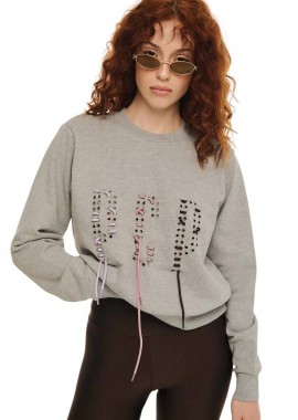 PCP Γυναικείο Φούτερ με λαιμόκοψη LACED UP - ΓΚΡΙ-2025WCREW0009-GREY