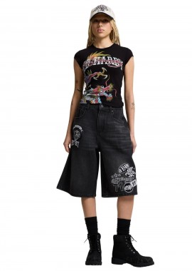 ED HARDY - Ed Hardy Multi Badge Γυναικεία Τζιν Βερμούδα - Μαύρο-ED5721-BLACK