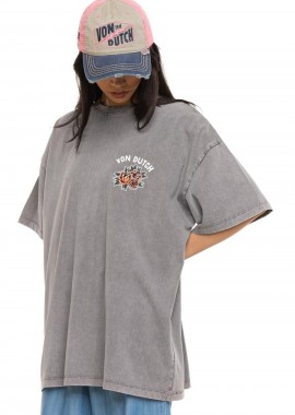 VON DUTCH - Von Dutch Relaxed Γυναικείο T-Shirt - Γκρι Washed-VD/2/TR/HAND/A-GREY
