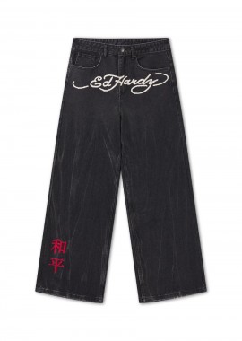 ED HARDY - Ed Hardy Ανδρικό Τζιν Tattoo City Tiger XXTRA - Μαύρο -ED5663-BLACK