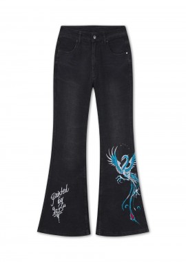 ED HARDY - Ed Hardy Rising Phoenix Flared Jeans - Μαύρο-ED5753-BLACK