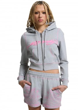 ED HARDY Ζακέτες APPLIQUE BACK TATTOO CROPPED HOODIE - GREY-ED5788-GREY