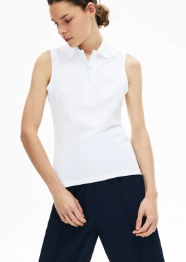 LACOSTE - Lacoste γυναικεία μπλούζα πόλο αμάνικη πικέ με κεντημένο λογότυπο Slim Fit - PF5445 Λευκό