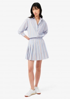 LACOSTE - Lacoste γυναικεία mini φούστα poplin πλισέ με ριγέ σχέδιο και ελαστική μέση Flared Fit - JF0250 Μπλε Ανοιχτό