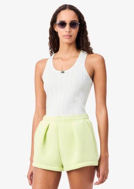 LACOSTE - Lacoste γυναικεία πλεκτή αμάνικη μπλούζα με λεπτομέρειες από δαντέλα Slim Fit - TF5279 Λευκό