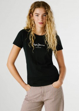 PEPE JEANS - Pepe Jeans γυναικείο T-shirt μονόχρωμο με logo print - PL505202 Μαύρο