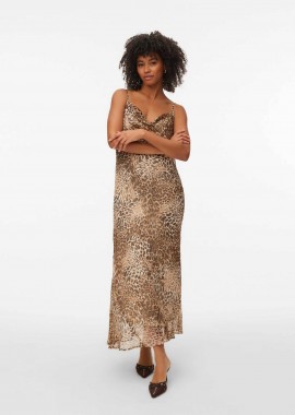 VERO MODA - Vero Moda γυναικείο maxi φόρεμα αμάνικο με animal print Regular Fit - 10328763 Καφέ