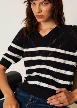 Twinset γυναικεία πλεκτή μπλούζα ριγέ - 261TP3231 Μπλε Σκούρο
