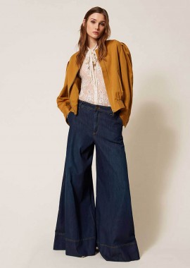TWINSET - Twinset γυναικείο τζιν παντελόνι Palazzo Fit - 261TP2671 Μπλε Σκούρο