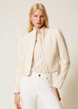 Twinset γυναικείο jacket με παγιέτα - 261TP2621 Εκρού