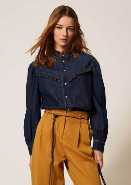 Twinset γυναικείο denim με βολάν - 261TP2672 Μπλε Σκούρο