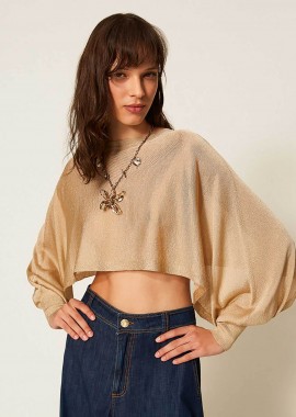 TWINSET - Twinset γυναικεία cropped μπλούζα πλεκτή lurex - 261TP3124 Χρυσό