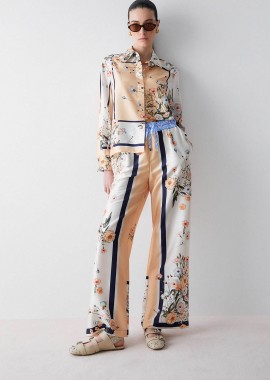 LIU JO - Liu Jo γυναικείo παντελόνι με floral print Wide Leg - WA6358T2555 Λευκό