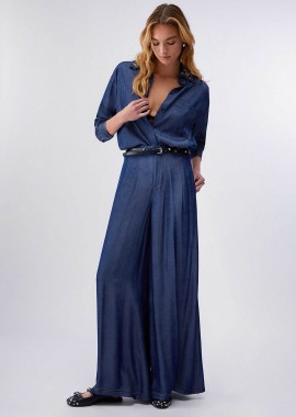Liu Jo γυναικείo τζιν παντελόνι chambray Flared Fit - UA6273D4894 Denim Blue Σκούρο