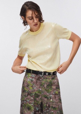 Liu Jo γυναικείο T-shirt με διακοσμητικές πούλιες Regular Fit - WA6216MA68R Κίτρινο