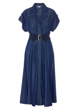 LIU JO - Liu Jo γυναικείο midi denim φόρεμα σεμιζιέ - UA6315D0335 Denim Blue Σκούρο