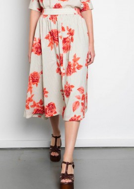 Niso γυναικεία φούστα midi με floral print - ALI01SKE26 Πορτοκαλί