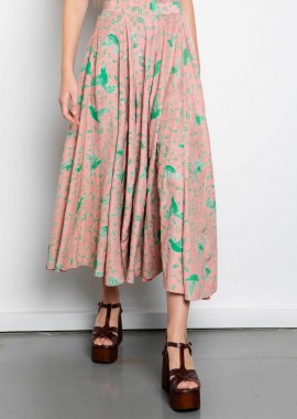 Niso γυναικεία φούστα midi με floral print - BIR05SKE26 Ροζ