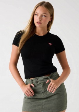 Guess γυναικείο T-shirt μονόχρωμο με λογότυπο Slim Fit - W2YI44J1314 Μαύρο