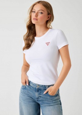 GUESS - Guess γυναικείο T-shirt μονόχρωμο με λογότυπο Slim Fit - W2YI44J1314 Λευκό