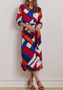 LAUREN RALPH LAUREN - Lauren Ralph Lauren γυναικείο midi φόρεμα σεμιζιέ με all-over print - 200957063001 Πολύχρωμο