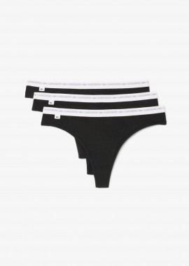 Lacoste σετ γυναικεία εσώρουχα string brief με contrast μέση και λογότυπο (3 τεμάχια) - 8F1341 Μαύρο