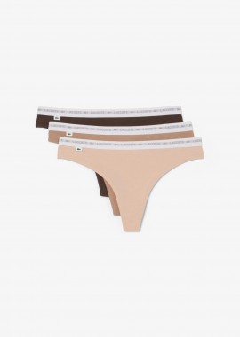 LACOSTE - Lacoste σετ γυναικεία εσώρουχα string brief με contrast μέση και λογότυπο (3 τεμάχια) - 8F1341 Μπεζ