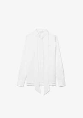 LACOSTE - Lacoste γυναικείο πουκάμισο σατέν με all-over tennis ball print και λογότυπο Regular Fit - CF2626 Λευκό
