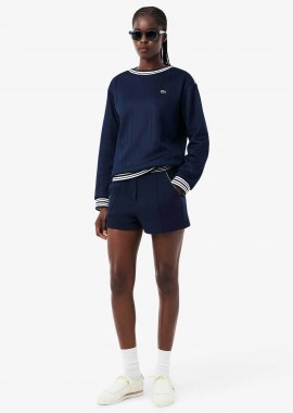 Lacoste γυναικείο σορτς πικέ με κεντημένο λογότυπο και contrast ριγέ μέση - GF9835 Μπλε Σκούρο