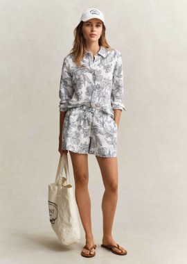 Gant γυναικεία βερμούδα με floral print και ελαστική μέση Relaxed Fit - 4020144 Λευκό