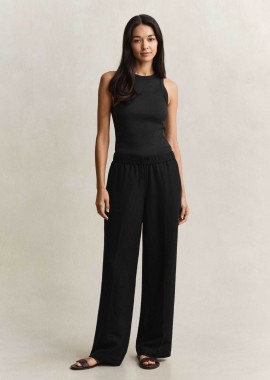 GANT - Gant γυναικείο παντελόνι με ελαστική μέση Relaxed Fit - 4150381 Μαύρο