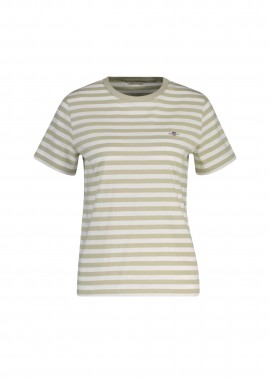 GANT - Gant γυναικείο T-shirt με ριγέ σχέδιο και κεντημένο λογότυπο Regular Fit - 4200564 Μπεζ