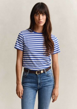 Gant γυναικείο T-shirt με ριγέ σχέδιο και κεντημένο λογότυπο Regular Fit - 4200564 Μπλε