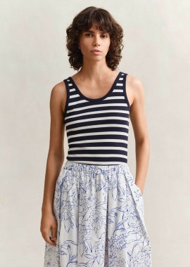 GANT - Gant γυναικεία αμάνικη μπλούζα ribbed με ριγέ σχέδιο Slim Fit - 4201442 Μπλε Σκούρο
