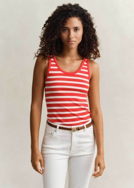 GANT - Gant γυναικεία αμάνικη μπλούζα ribbed με ριγέ σχέδιο Slim Fit - 4201442 Κοραλί