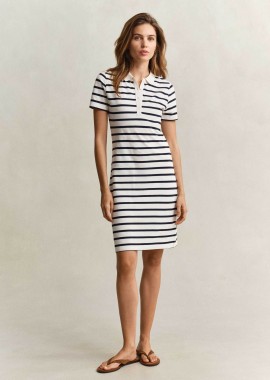 Gant γυναικείο mini φόρεμα πόλο πικέ με ριγέ σχέδιο Slim Fit - 4201463 Λευκό