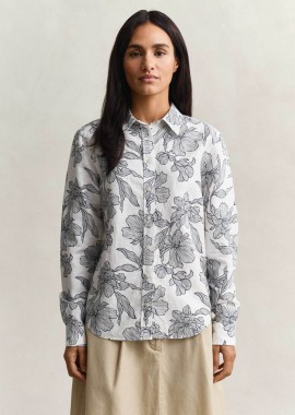 Gant γυναικείο πουκάμισο με λινάρι και floral print Regular Fit - 4300637 Μπλε Σκούρο