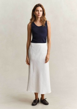 GANT - Gant γυναικεία midi φούστα ψηλόμεση με λινάρι Relaxed Fit - 4400231 Λευκό