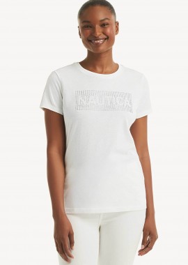 Nautica γυναικείο T-shirt με λογότυπο από στρας Classic Fit - 38V107 Λευκό