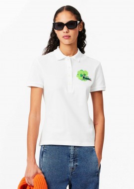 LACOSTE - Lacoste γυναικεία κοντομάνικη πόλο μπλούζα πικέ με flower motif Slim Fit - PF2683-00 Λευκό