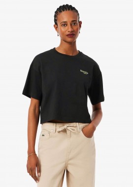 Lacoste γυναικείο T-shirt με κεντημένο λογότυπο Relaxed Fit - TF7605-00 Μαύρο