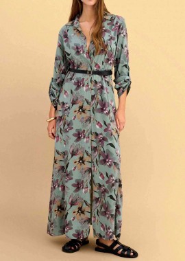 Attrativo γυναικείo maxi φόρεμα σεμιζιέ με floral print - 9924113 Χακί