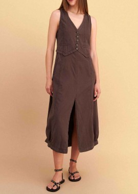 Attrattivo γυναικείο midi αμάνικο denim φόρεμα - 9923114 Καφέ