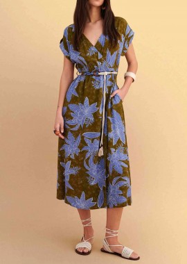 Attrativo γυναικεία midi κρουαζέ φόρεμα με floral print - 9923204 Μπλε